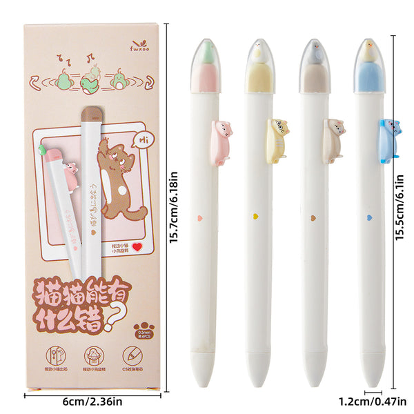 Cute Cat Gel Pen with Magnetic Bird – Click Pen, Quick-Dry for Study & Notes