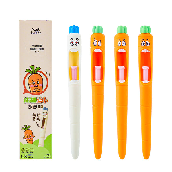 Cute Carrot Gel Pens – 0.5mm Black Ink, Quick-Dry Click Pens for Kids & Students