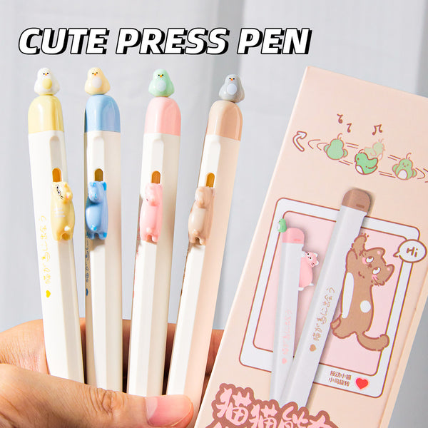 Cute Cat Gel Pen with Magnetic Bird – Click Pen, Quick-Dry for Study & Notes