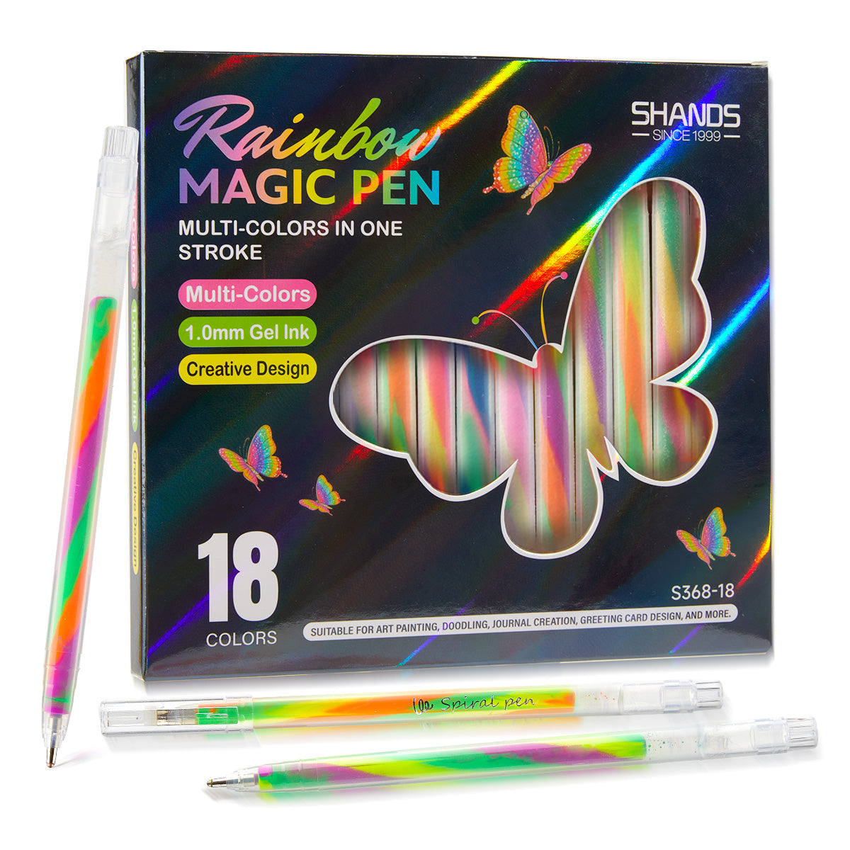 SHANDS S368-18 1.0mm Gel Pens Set, Smooth Flow Acid-Free Swirl Ink, 150% More Ink, 3-in-1 Color Mixing, Holographic Box Office Stationery, Aesthetic Art Supplies for Father’s Day Gifts, Outdoor Camping Notes, 1.0Mm Gel Pen, Aesthetic Look