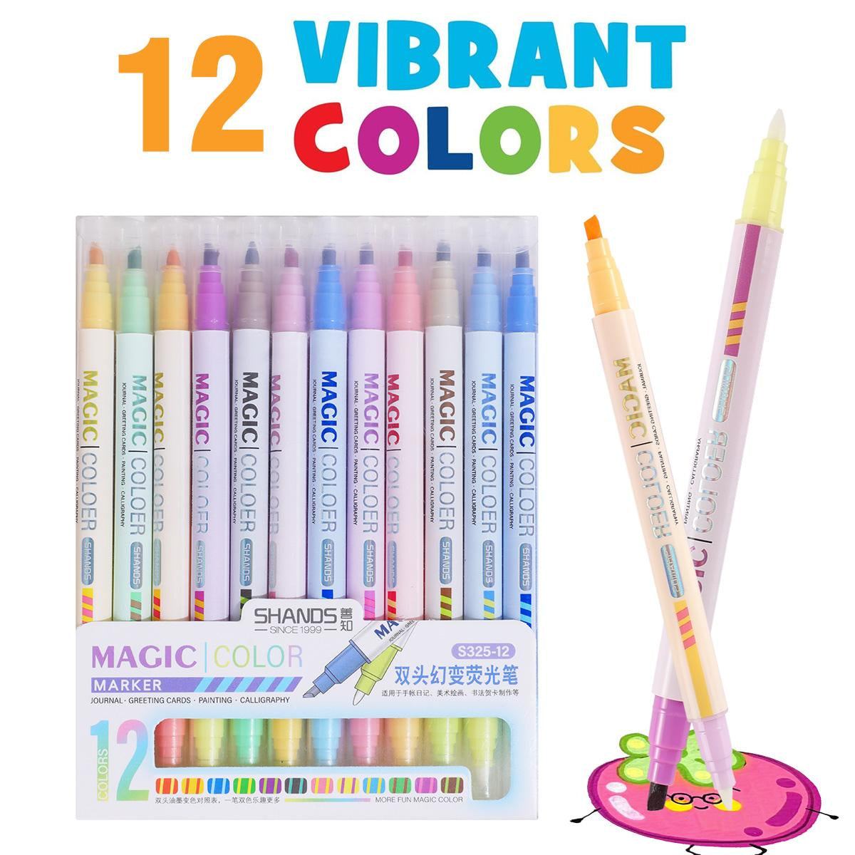 SHANDS 12pc 12-Color Magic Color Changing Ink Markers - Dual-Tip Stationery Writing Tools, Bible Safe Quick-Drying Highlighters, Back-to-School Ready School Supplies, Viral TikTok Mystery Art Supplies, 520 Confessions Anniversary Cards Gift